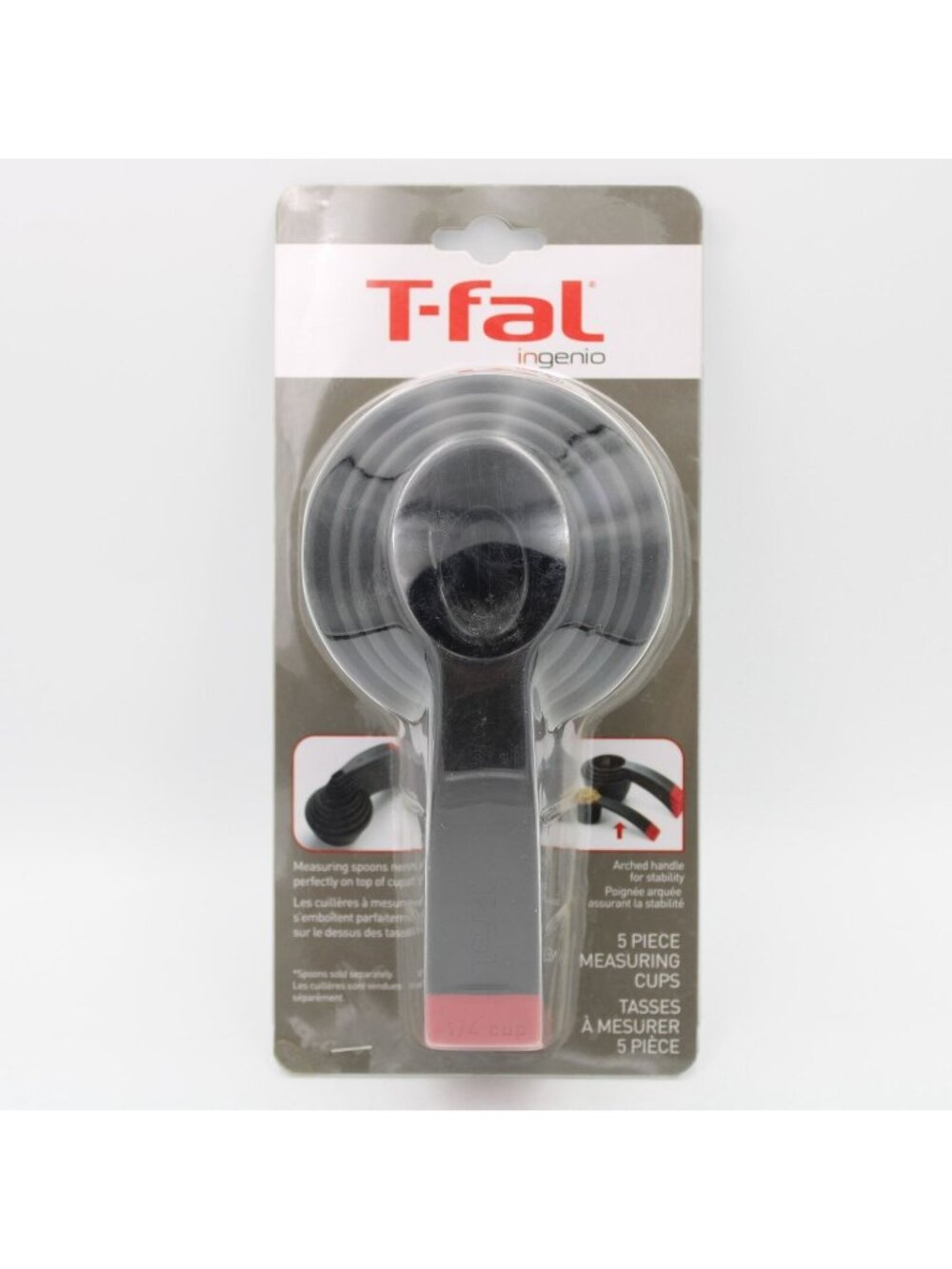 T-Fal Ingenio 5 Piece Measuring Cups Sets Black New Old Stock
